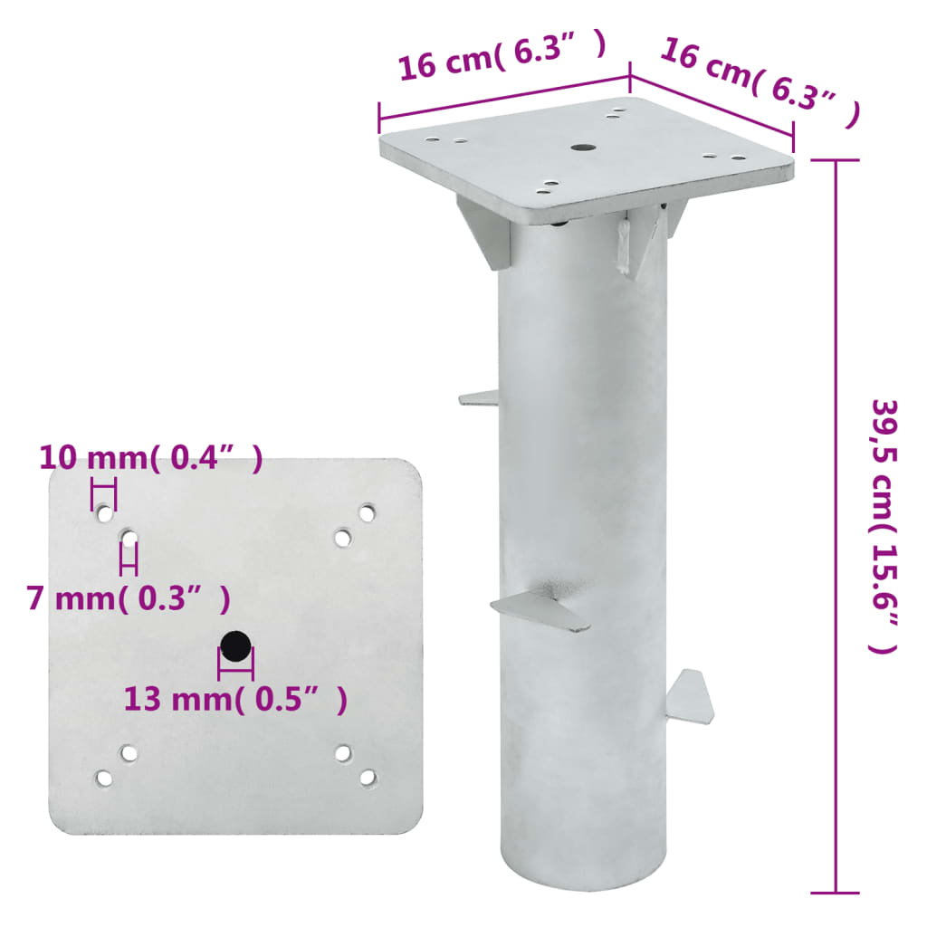 vidaXL Base de parasol enterré argenté 16x16x39,5 cm acier