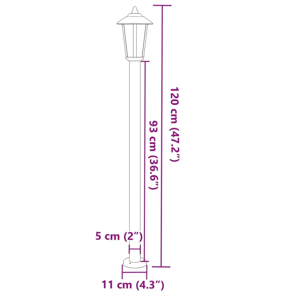 vidaXL Lampadaires d'extérieur 3 pcs noir 120 cm acier inoxydable