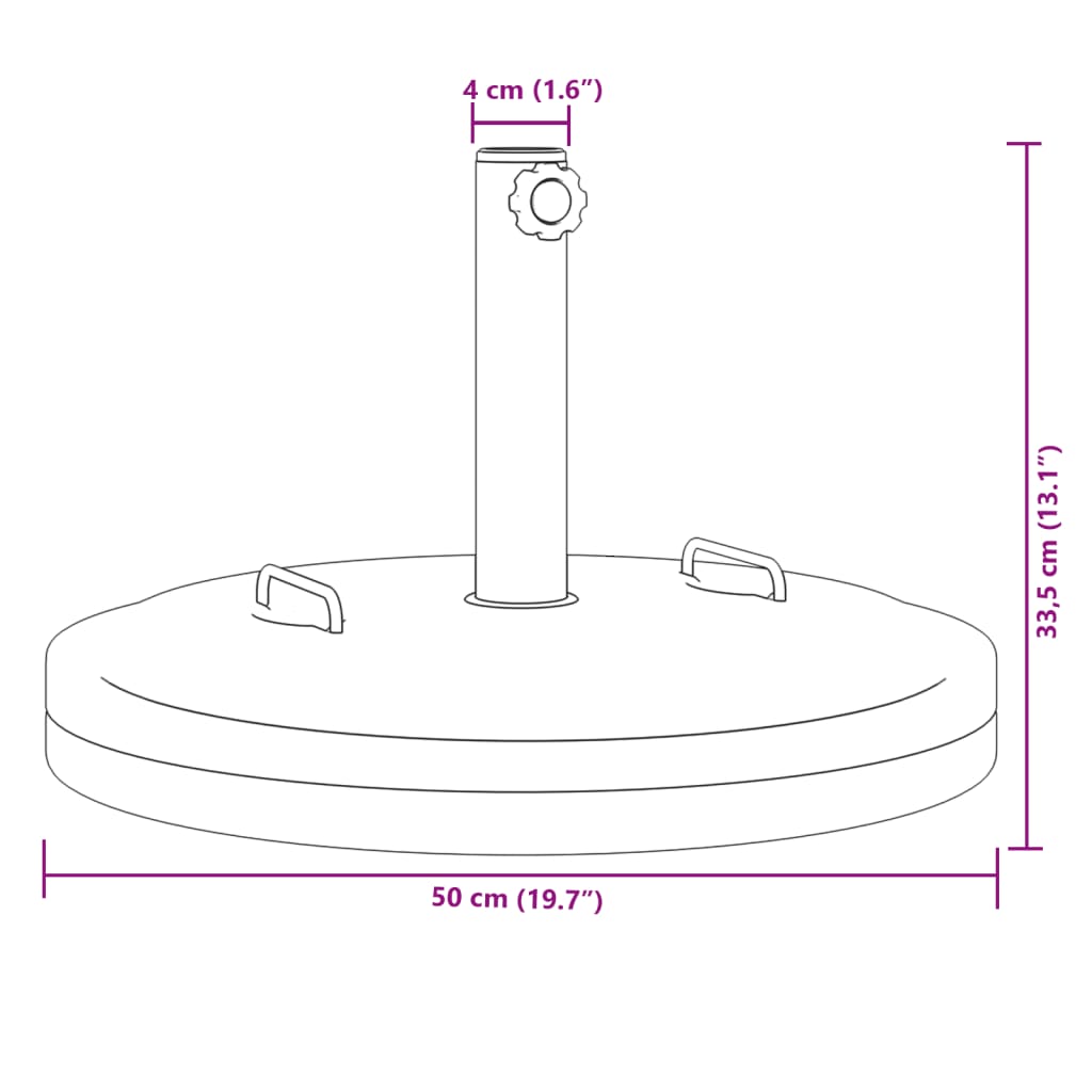 vidaXL Base de parasol avec poignées pour mâts Ø38 / 48 mm 25 kg rond