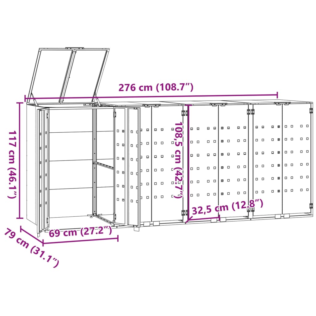vidaXL Rangement à roulettes pour poubelles pour 4 bacs gris acier