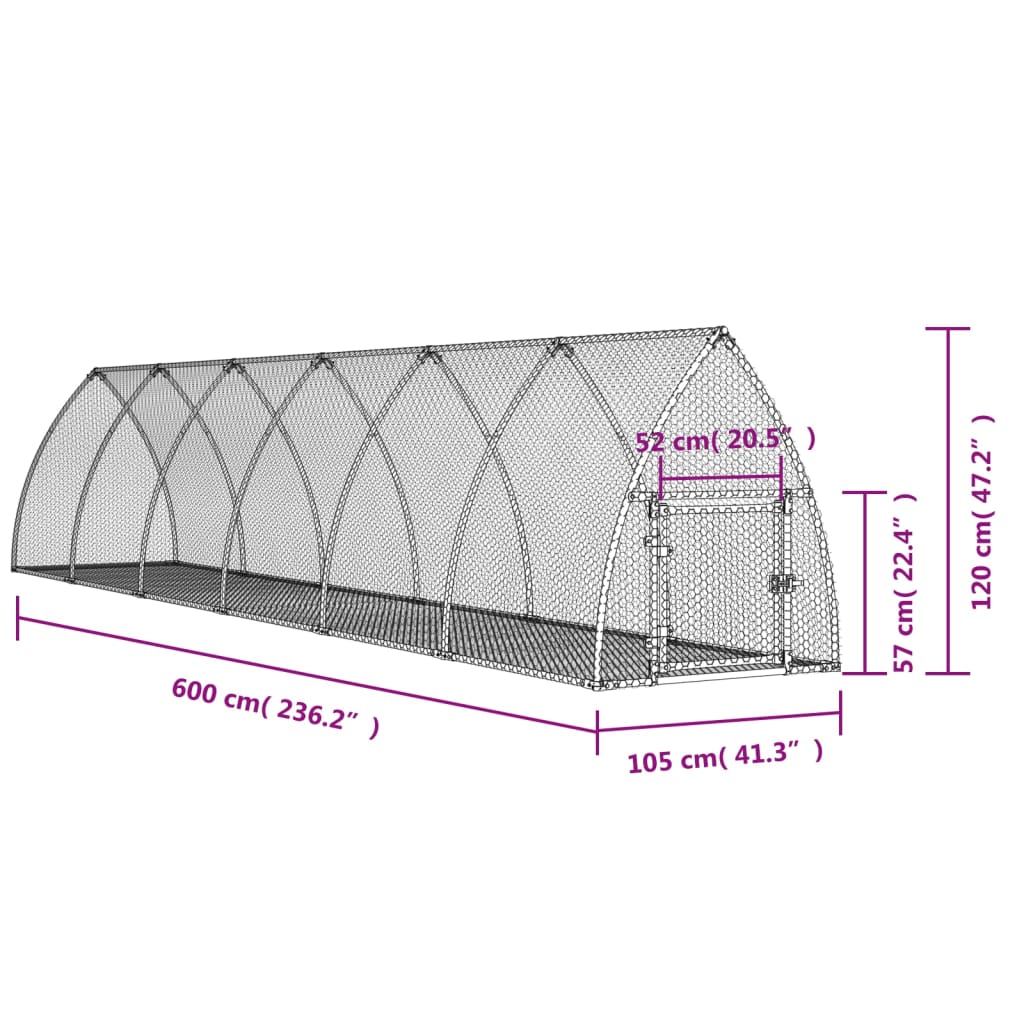 vidaXL Cage à lapin argenté 600x105x120 cm acier galvanisé