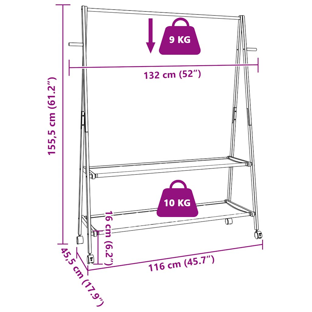 vidaXL Porte-vêtements et étagères roulettes 132x45,5x155,5cm bambou