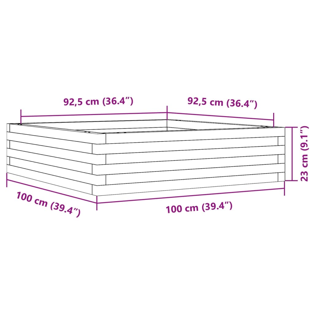 vidaXL Jardinière cire marron 100x100x23 cm bois de pin massif