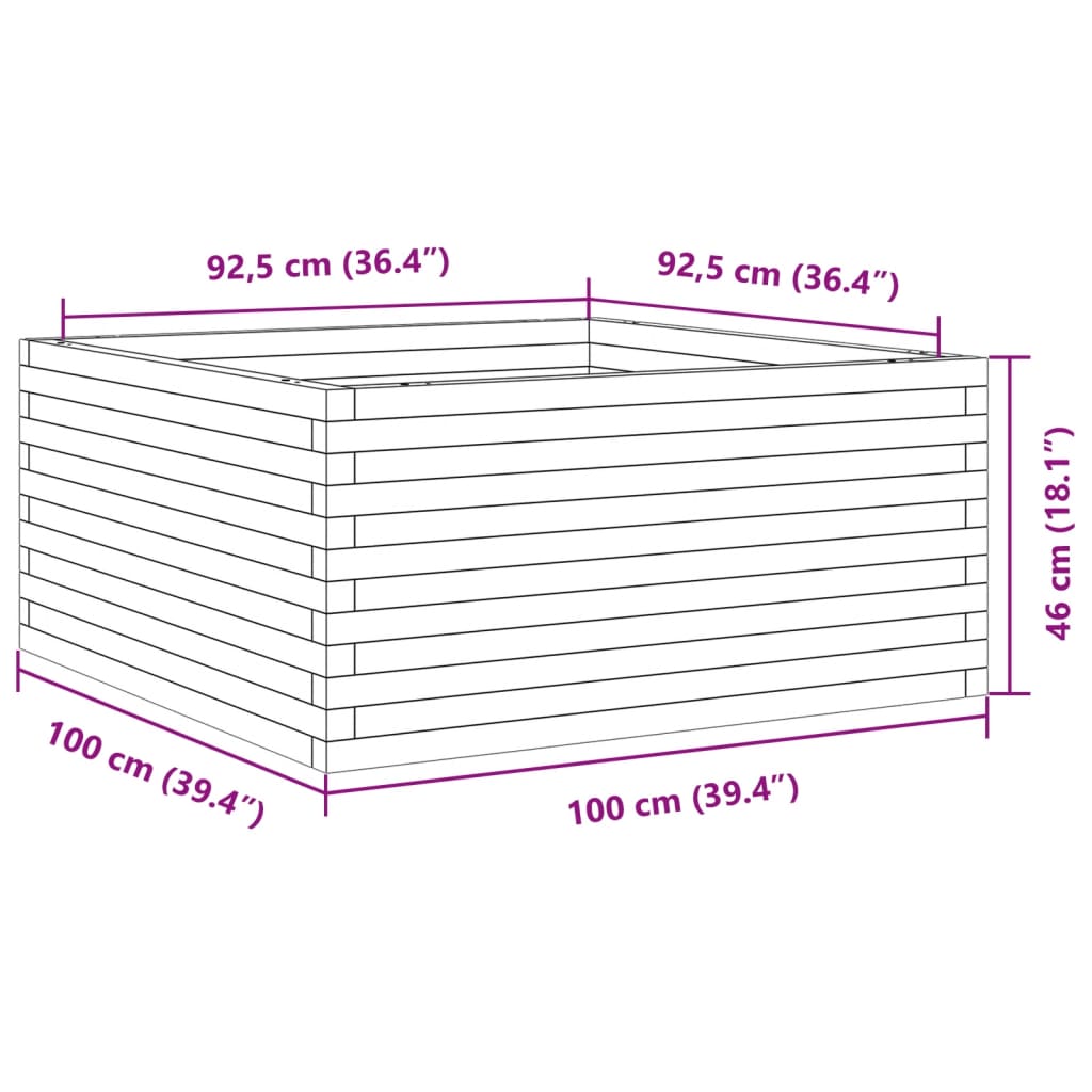 vidaXL Jardinière cire marron 100x100x46 cm bois de pin massif