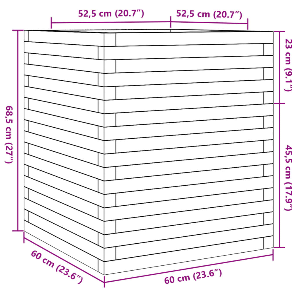 vidaXL Jardinière cire marron 60x60x68,5 cm bois de pin massif