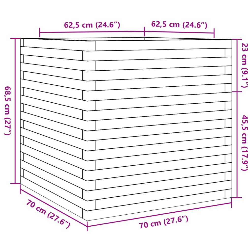vidaXL Jardinière cire marron 70x70x68,5 cm bois de pin massif