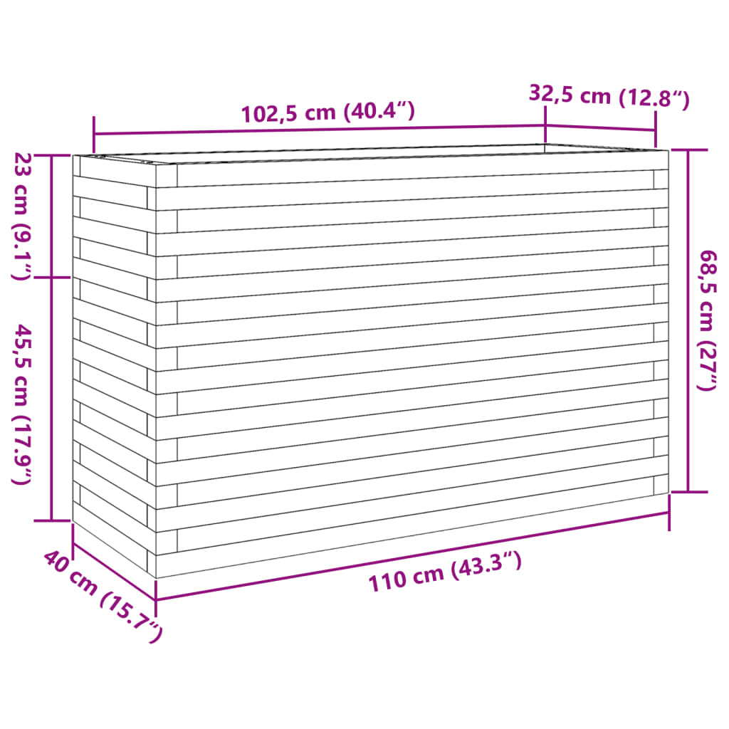 vidaXL Jardinière cire marron 110x40x68,5 cm bois de pin massif