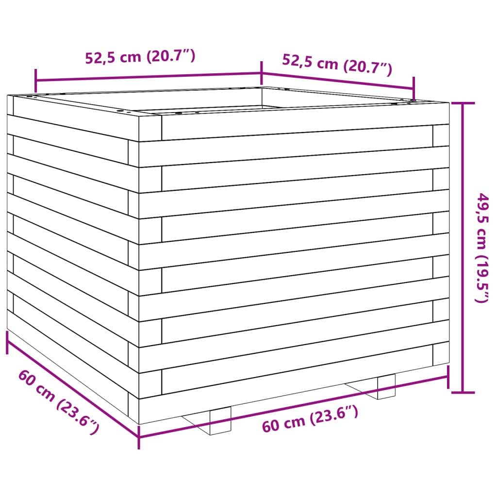 vidaXL Jardinière cire marron 60x60x49,5 cm bois de pin massif