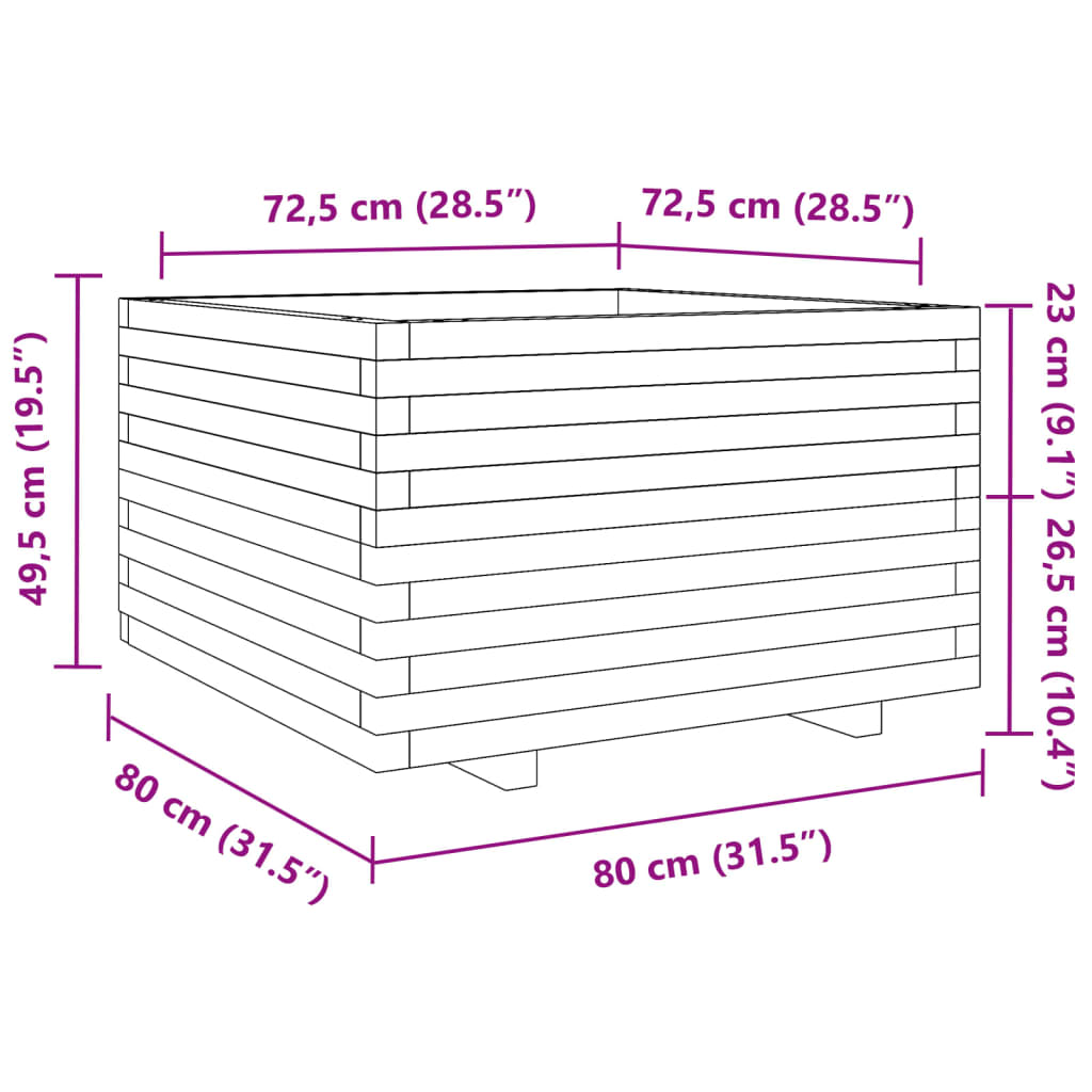 vidaXL Jardinière cire marron 80x80x49,5 cm bois de pin massif