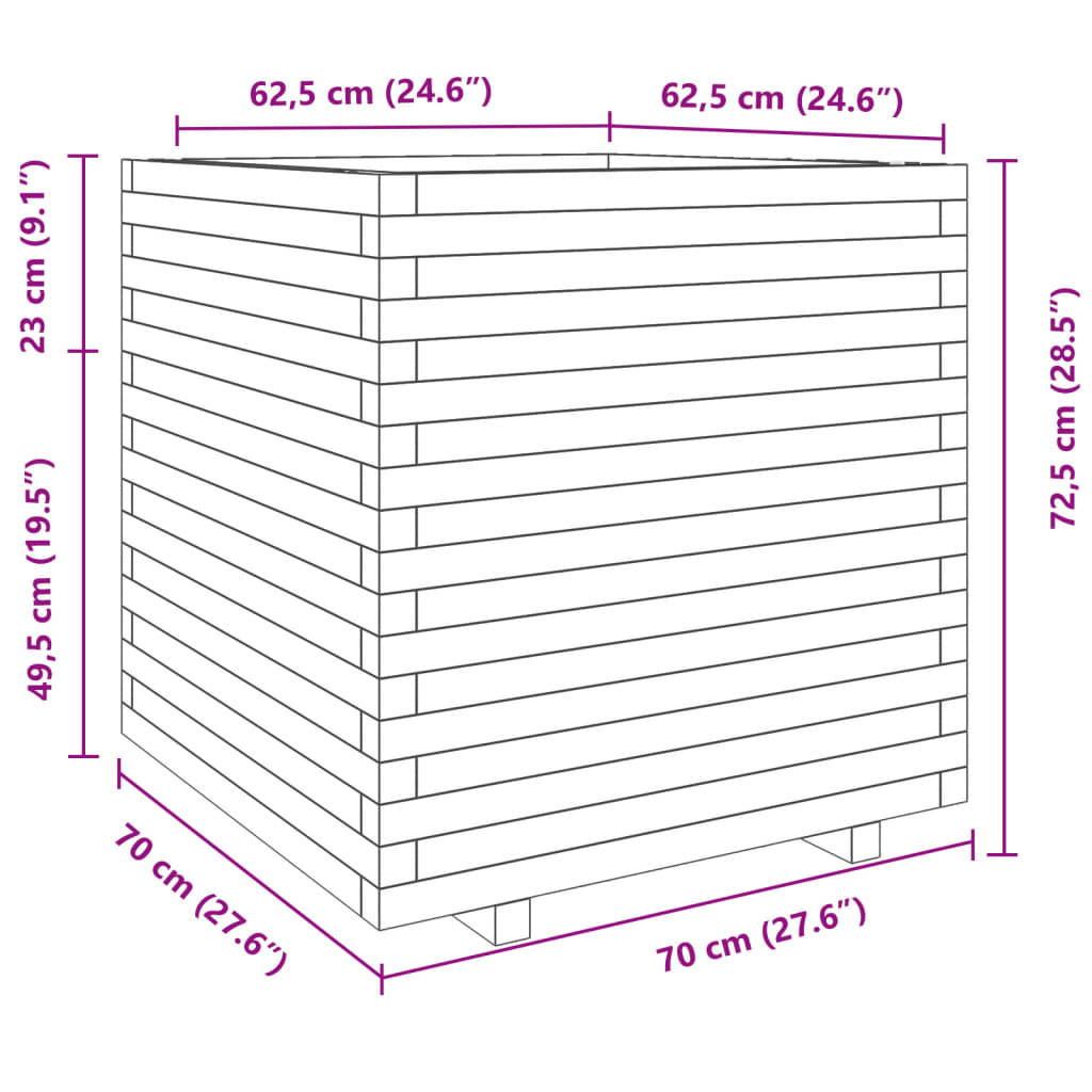 vidaXL Jardinière blanc 70x70x72,5 cm bois de pin massif