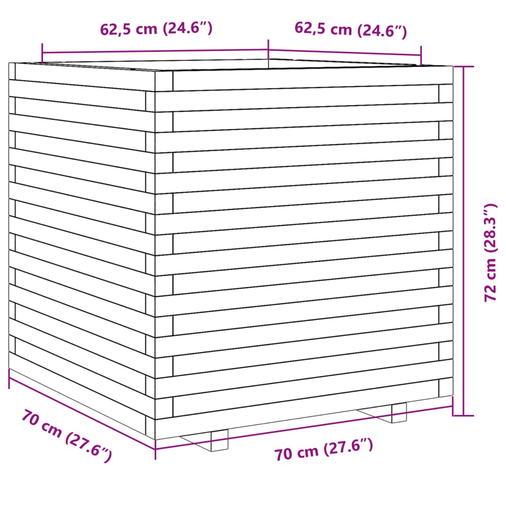 vidaXL Jardinière cire marron 70x70x72 cm bois de pin massif