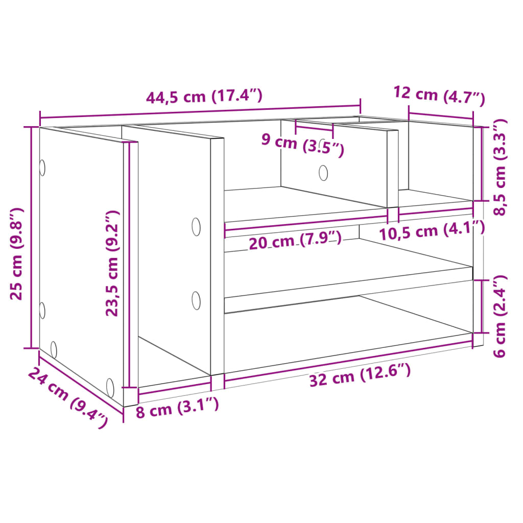 vidaXL Organisateur de bureau blanc 44,5x24x25 cm bois d'ingénierie
