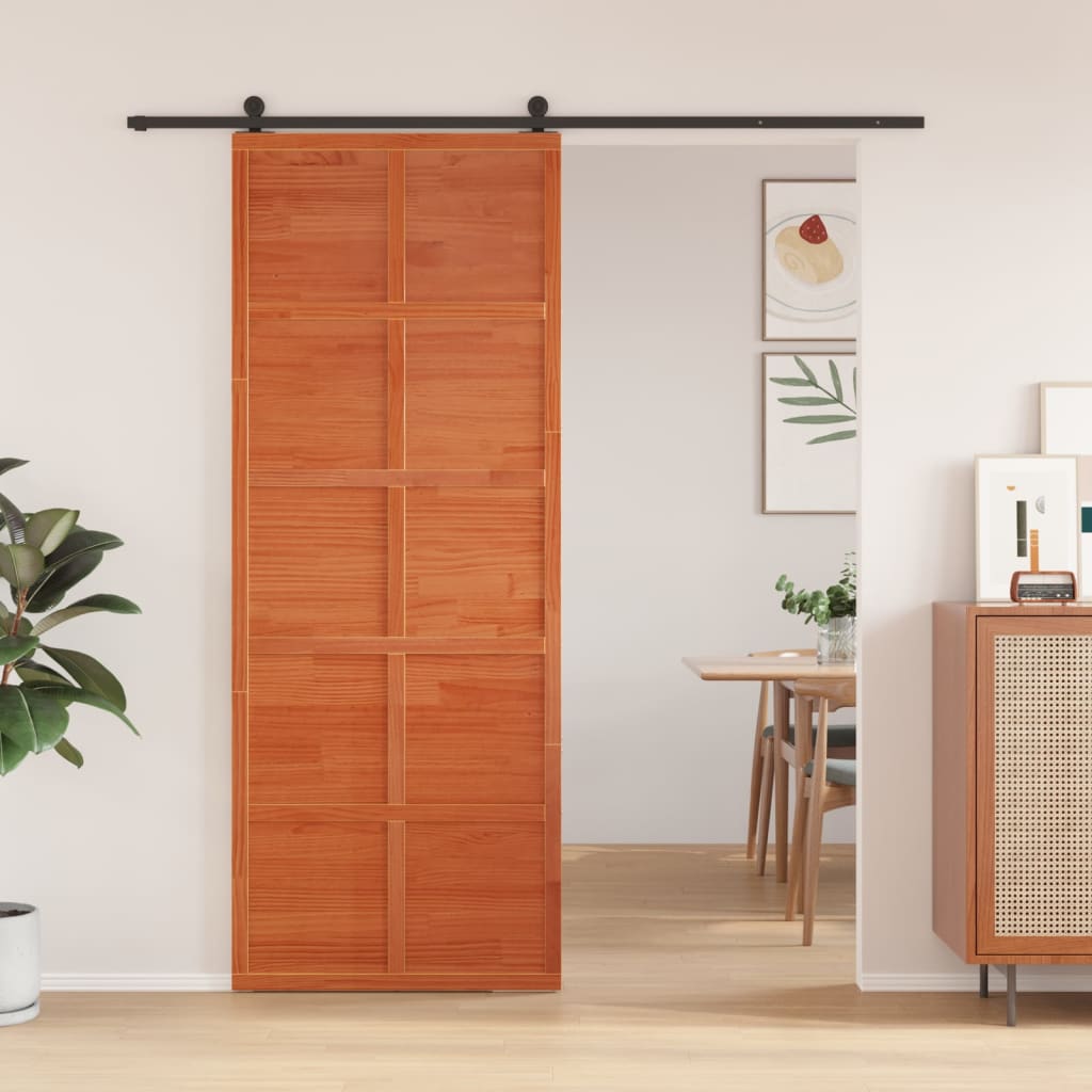 vidaXL Porte de grange marron cire 80x208 cm bois massif de pin