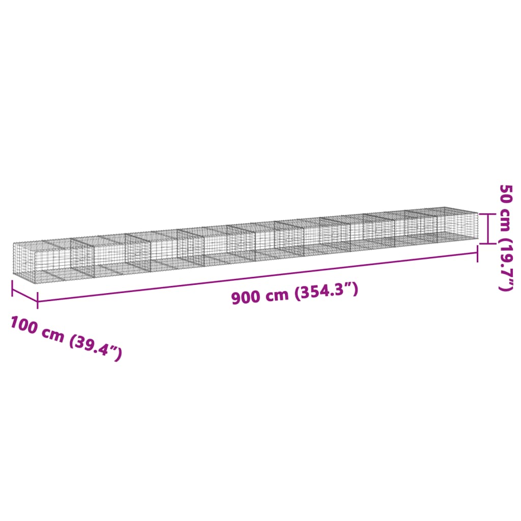 vidaXL Panier gabion avec couvercle 900x100x50 cm fer galvanisé