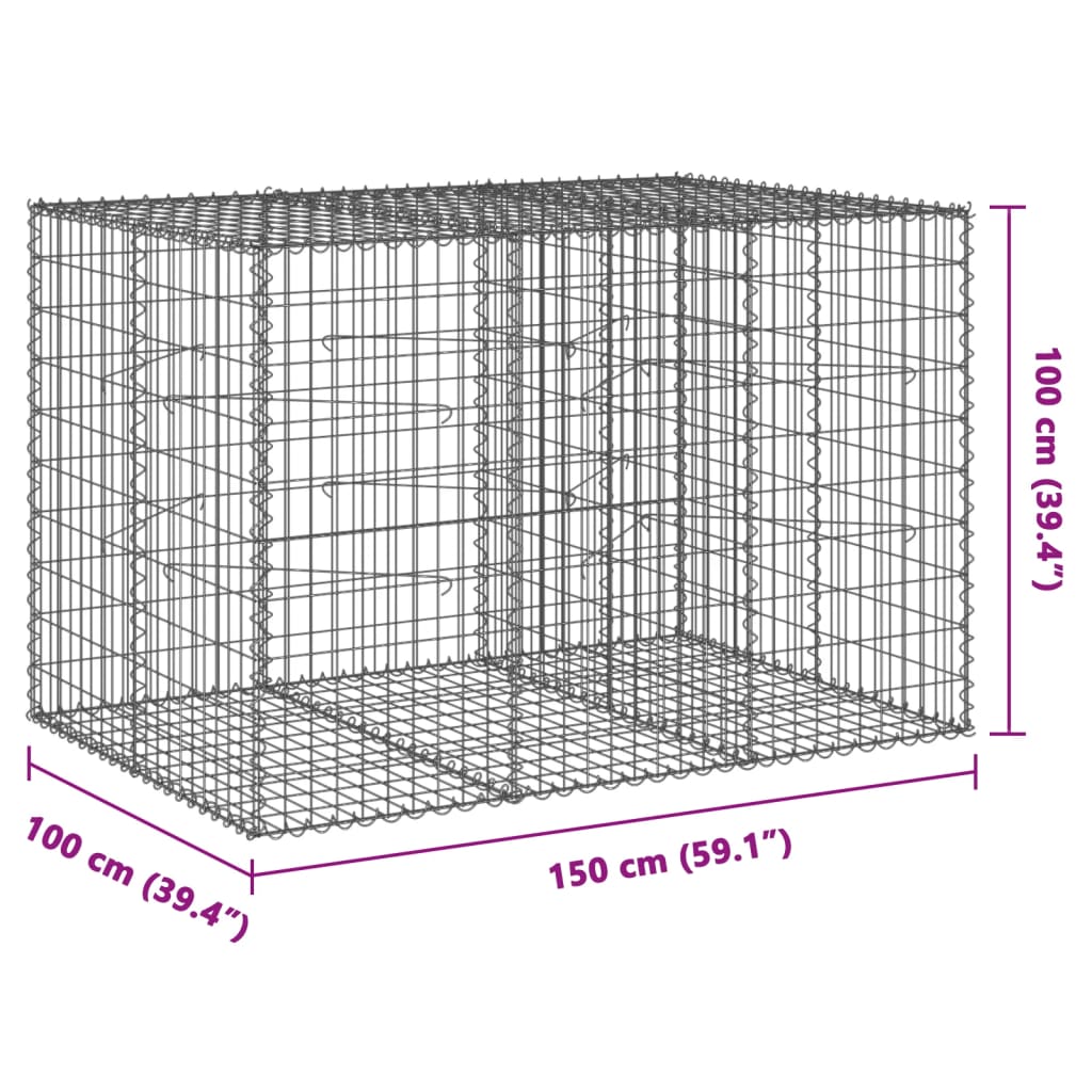 vidaXL Panier gabion avec couvercle 150x100x100 cm fer galvanisé
