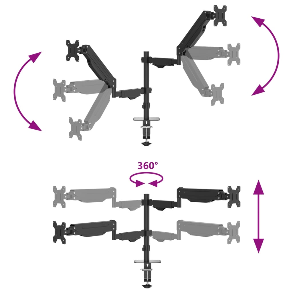 vidaXL Bras pour moniteur double 27 pouces max VESA 75/100 mm 20 kg