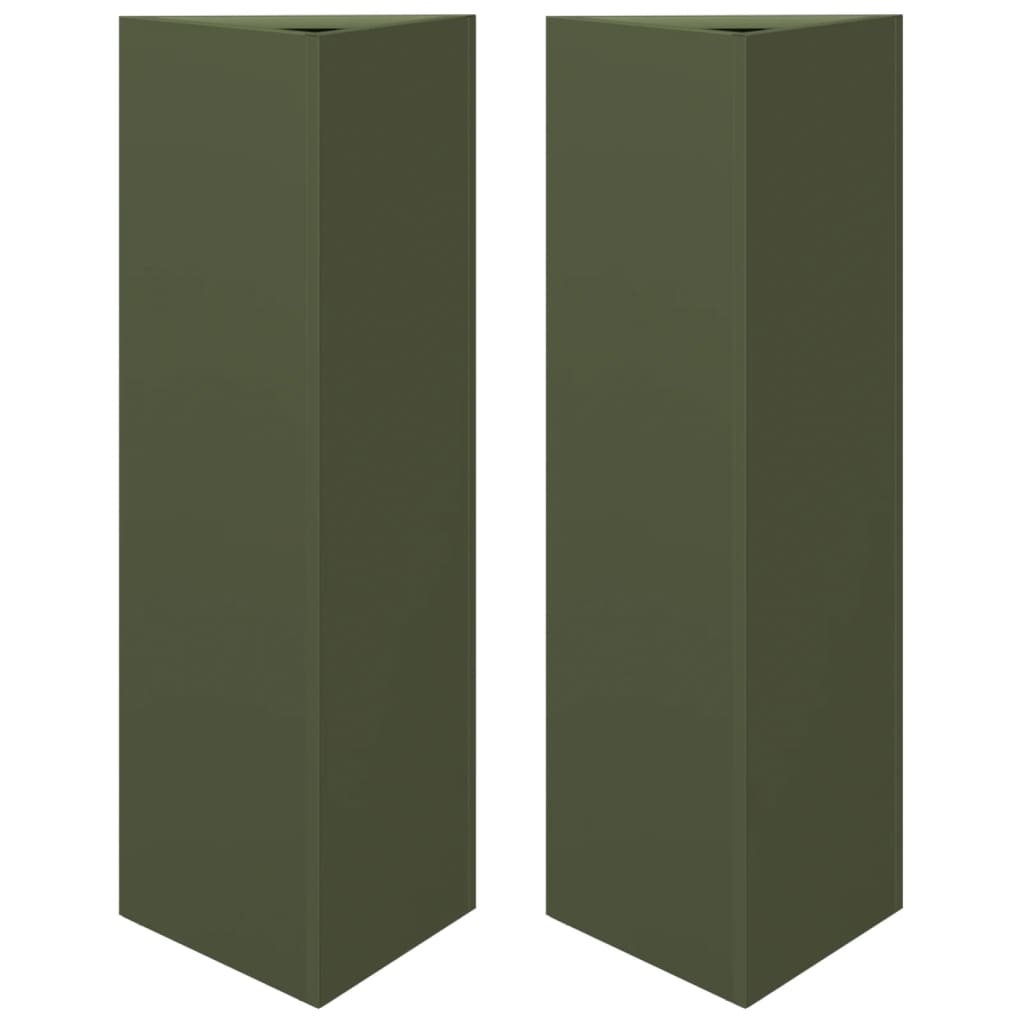 vidaXL Jardinières 2 pcs vert olive triangulaire 30x26x75 cm acier