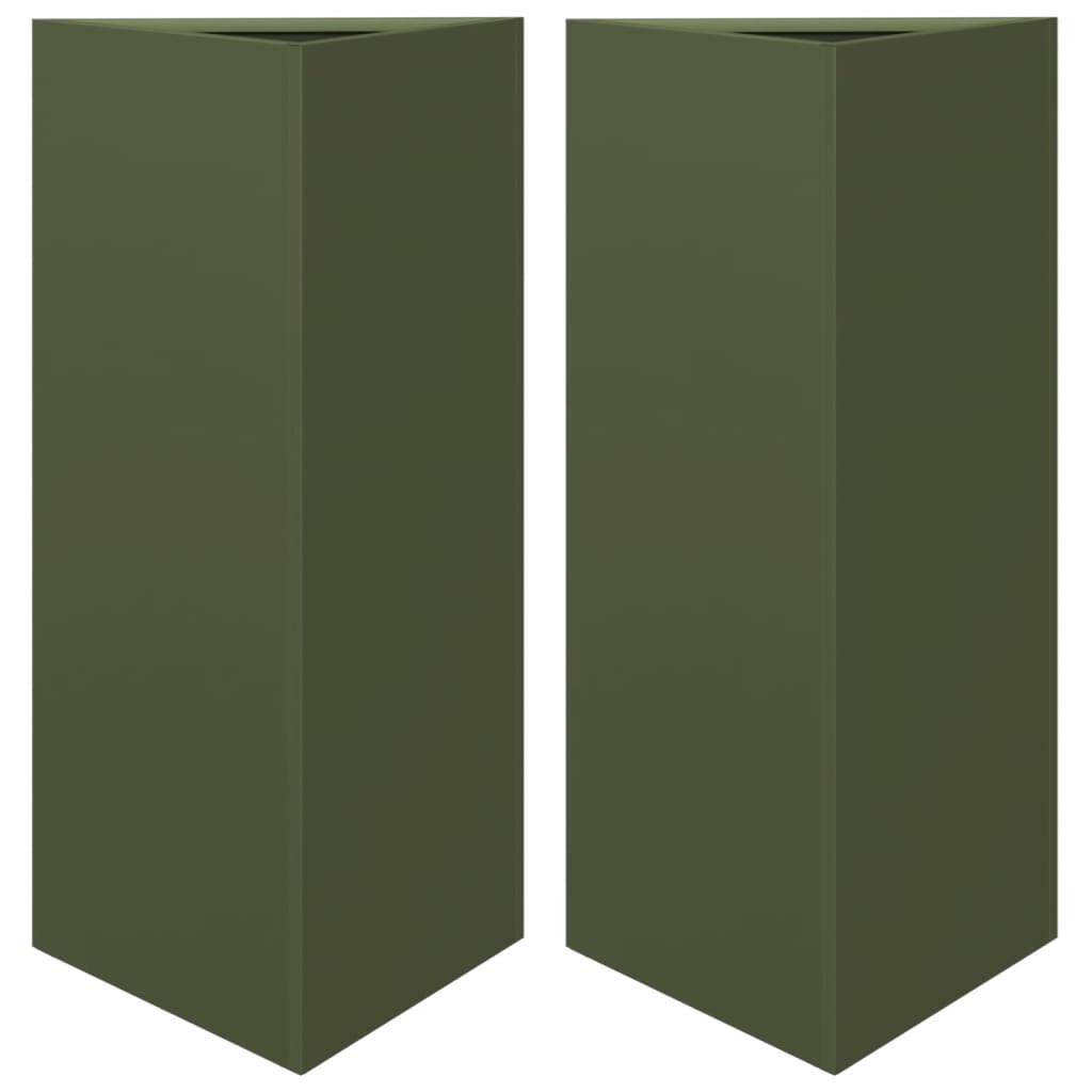vidaXL Jardinières 2 pcs vert olive triangulaire 40x34,5x70 cm acier