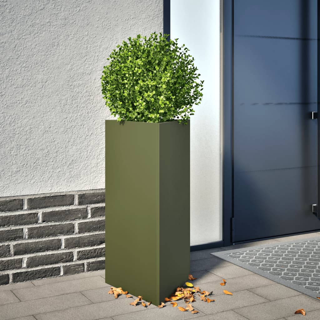 vidaXL Jardinières 2 pcs vert olive triangulaire 40x34,5x70 cm acier