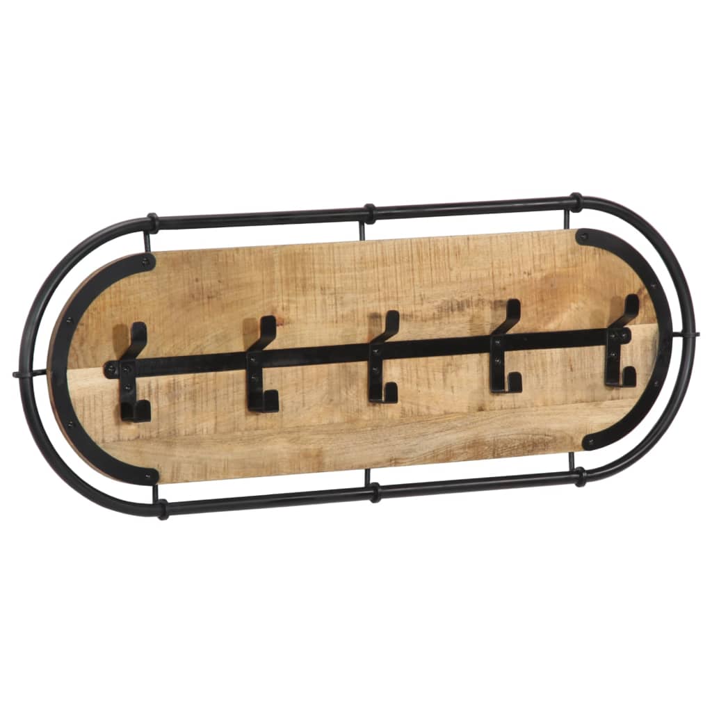 vidaXL Porte-manteau mural avec 5 crochets bois manguier massif brut