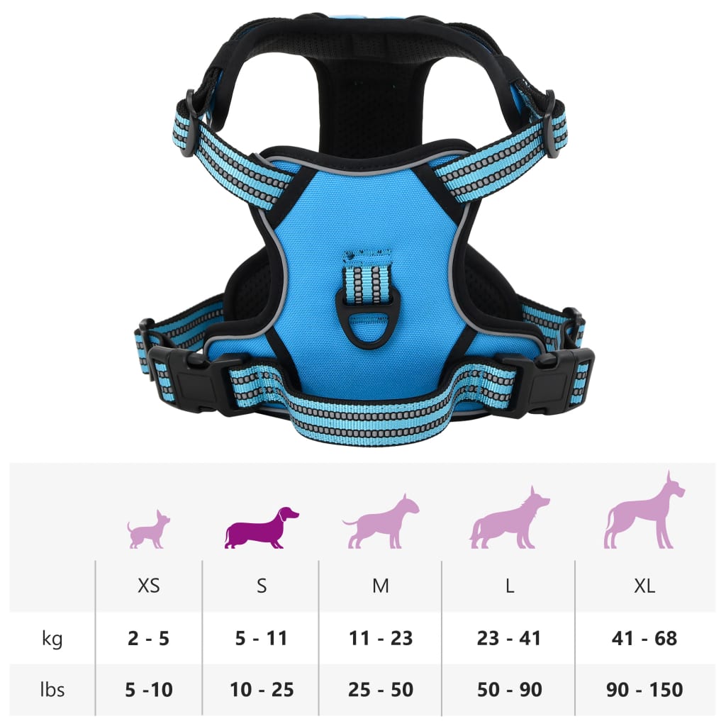 vidaXL Harnais pour chien avec bandes réfléchissantes réglables bleu S