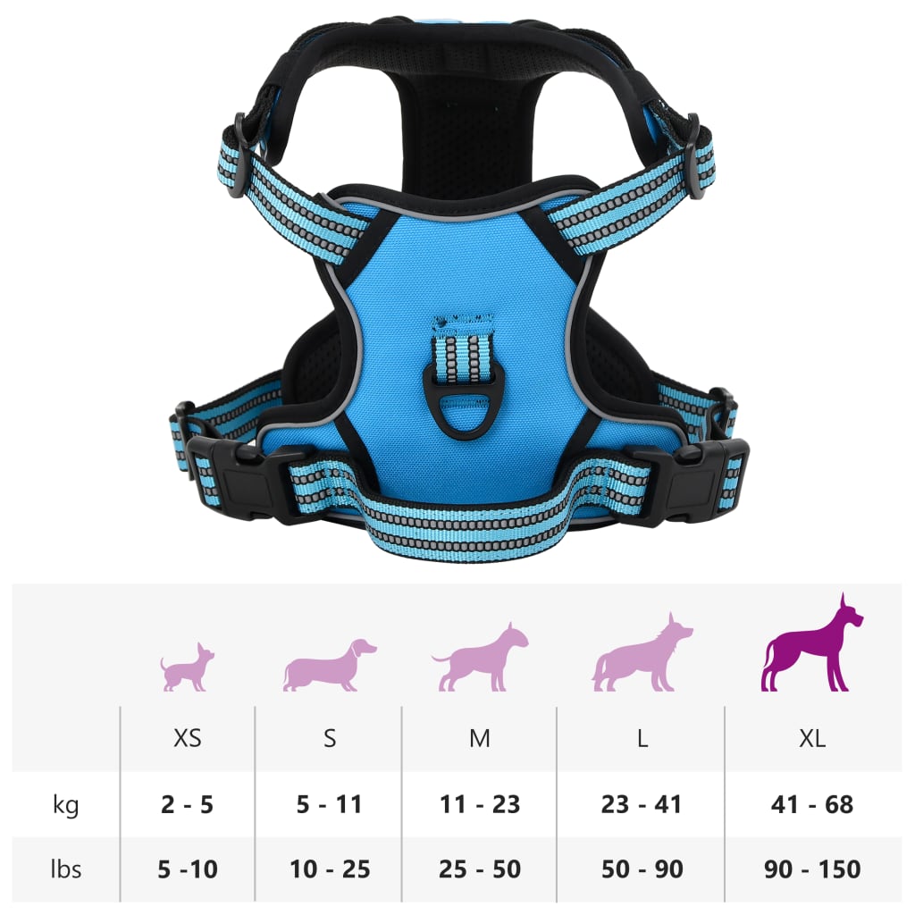 vidaXL Harnais pour chien et bandes réfléchissantes réglables bleu XL