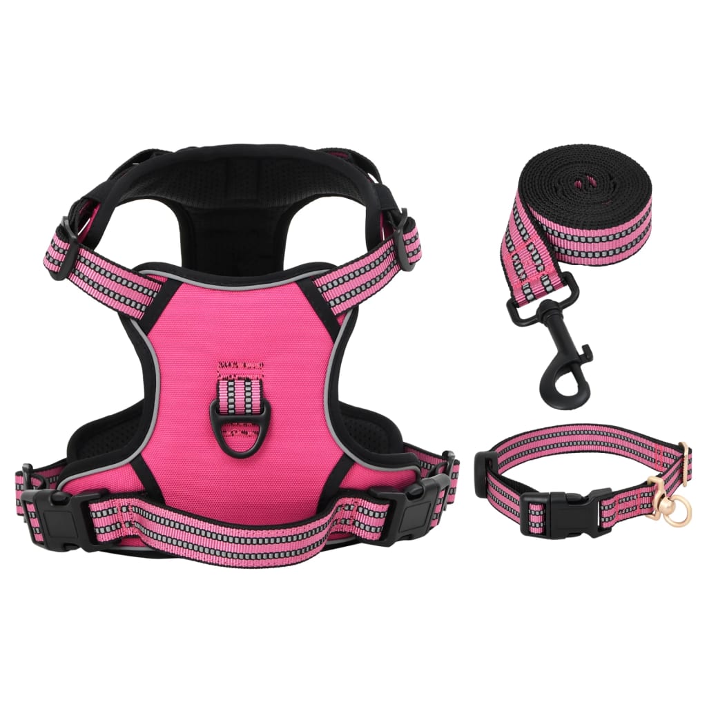 vidaXL Harnais pour chien avec laisse et collier réglables rose L