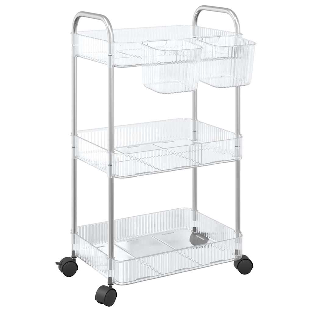 vidaXL Chariot de rangement à 3 niveaux transparent acrylique
