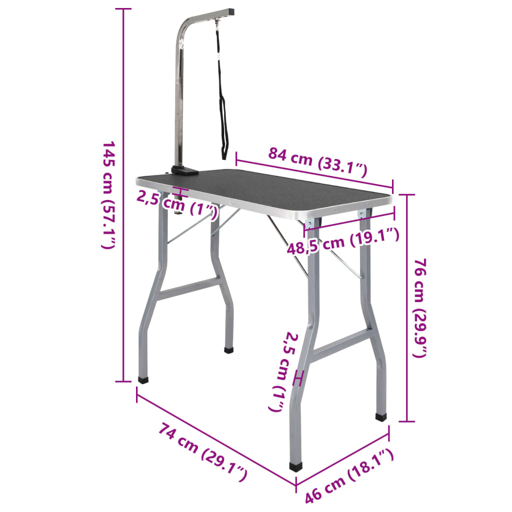 vidaXL Table de Toilettage Ajustable pour Chiens Chats 1 Potence