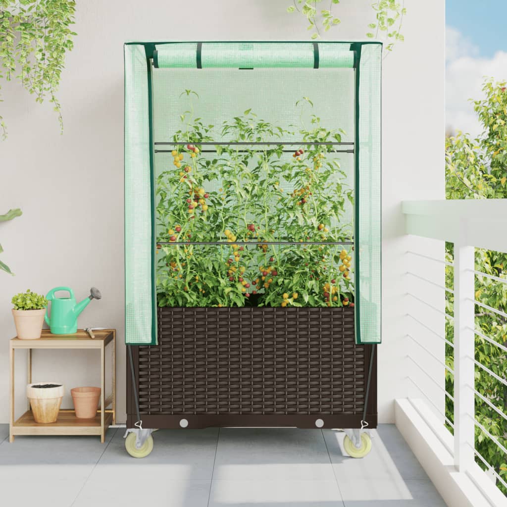 vidaXL Jardinière surélevée avec housse et roues aspect rotin