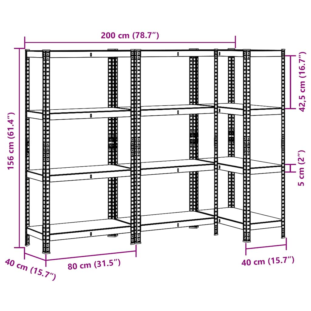 vidaXL Étagères de rangement à 4 niveaux 3 pcs acier bois d'ingénierie