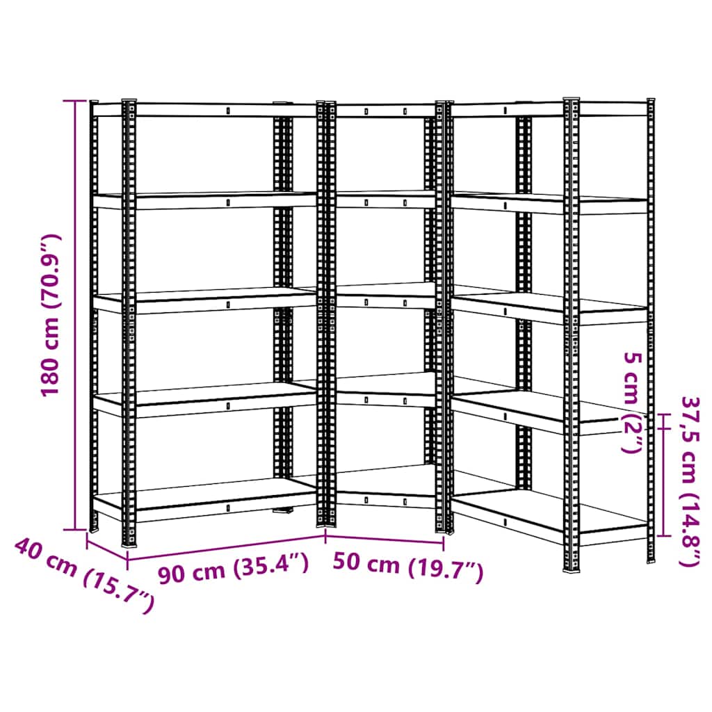 vidaXL Ensemble d'étagères à 5 niveaux 3 pcs acier bois d'ingénierie