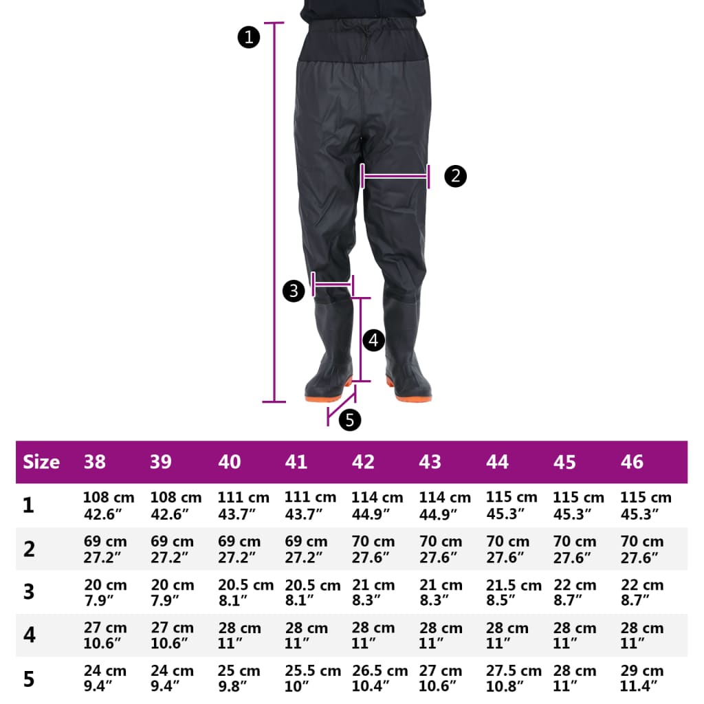 vidaXL Cuissardes avec bottes noir taille 39