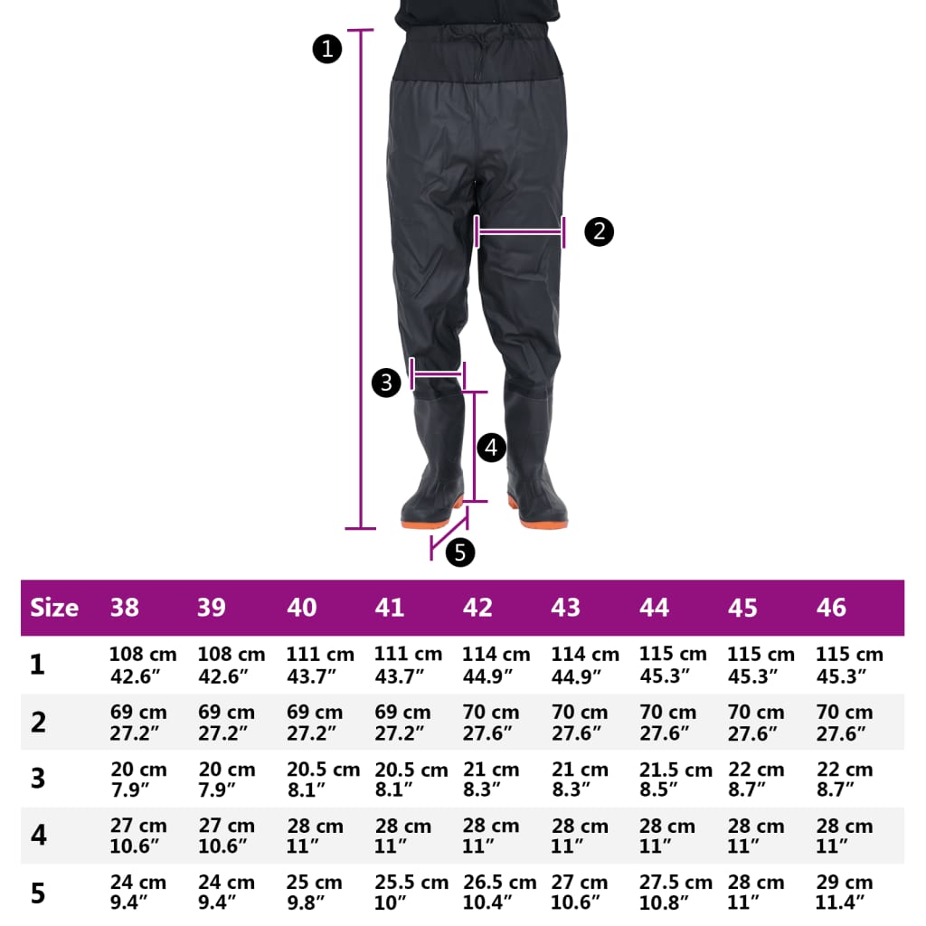 vidaXL Cuissardes avec bottes noir taille 43