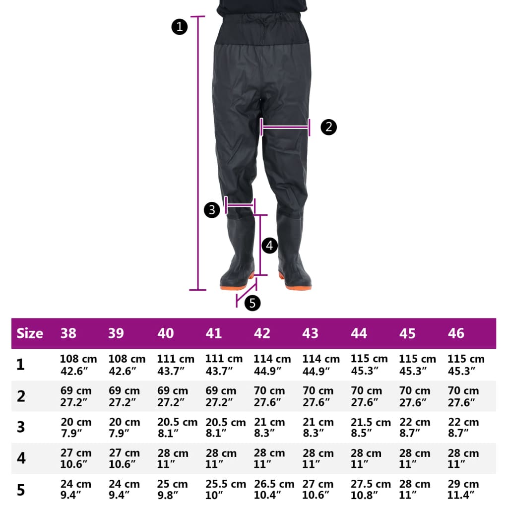 vidaXL Cuissardes avec bottes noir taille 44