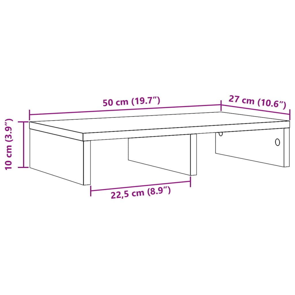 vidaXL Support de moniteur sonoma gris 50x27x10 cm bois d'ingénierie