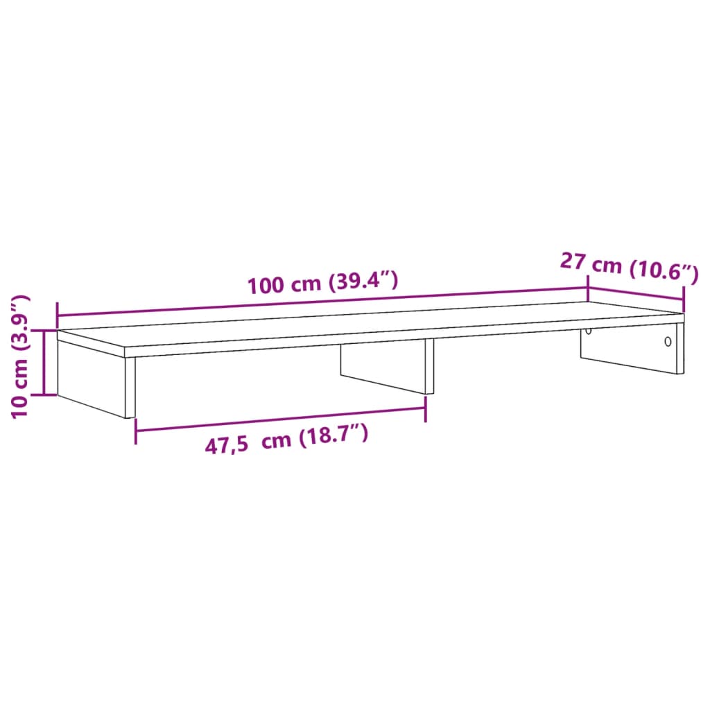 vidaXL Support de moniteur sonoma gris 100x27x10 cm bois d'ingénierie