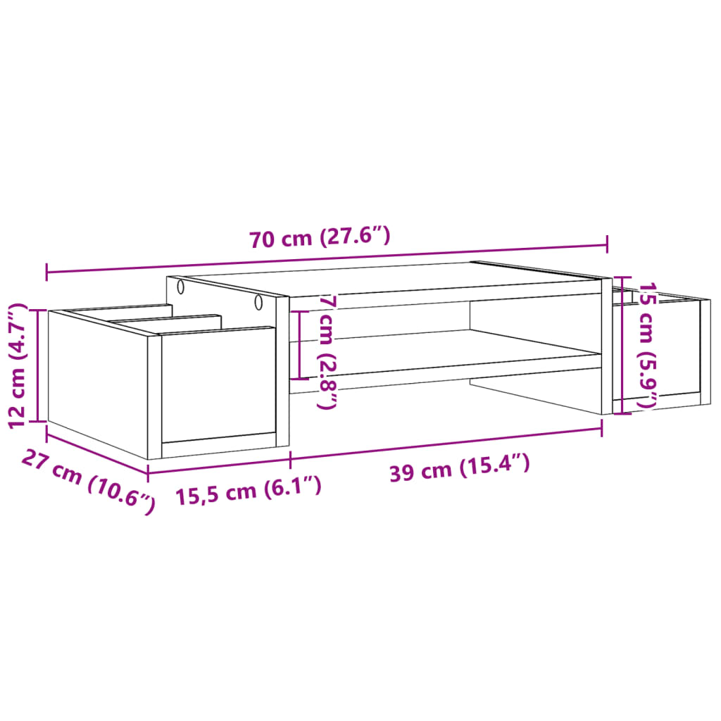 vidaXL Support de moniteur et rangement chêne sonoma bois d'ingénierie