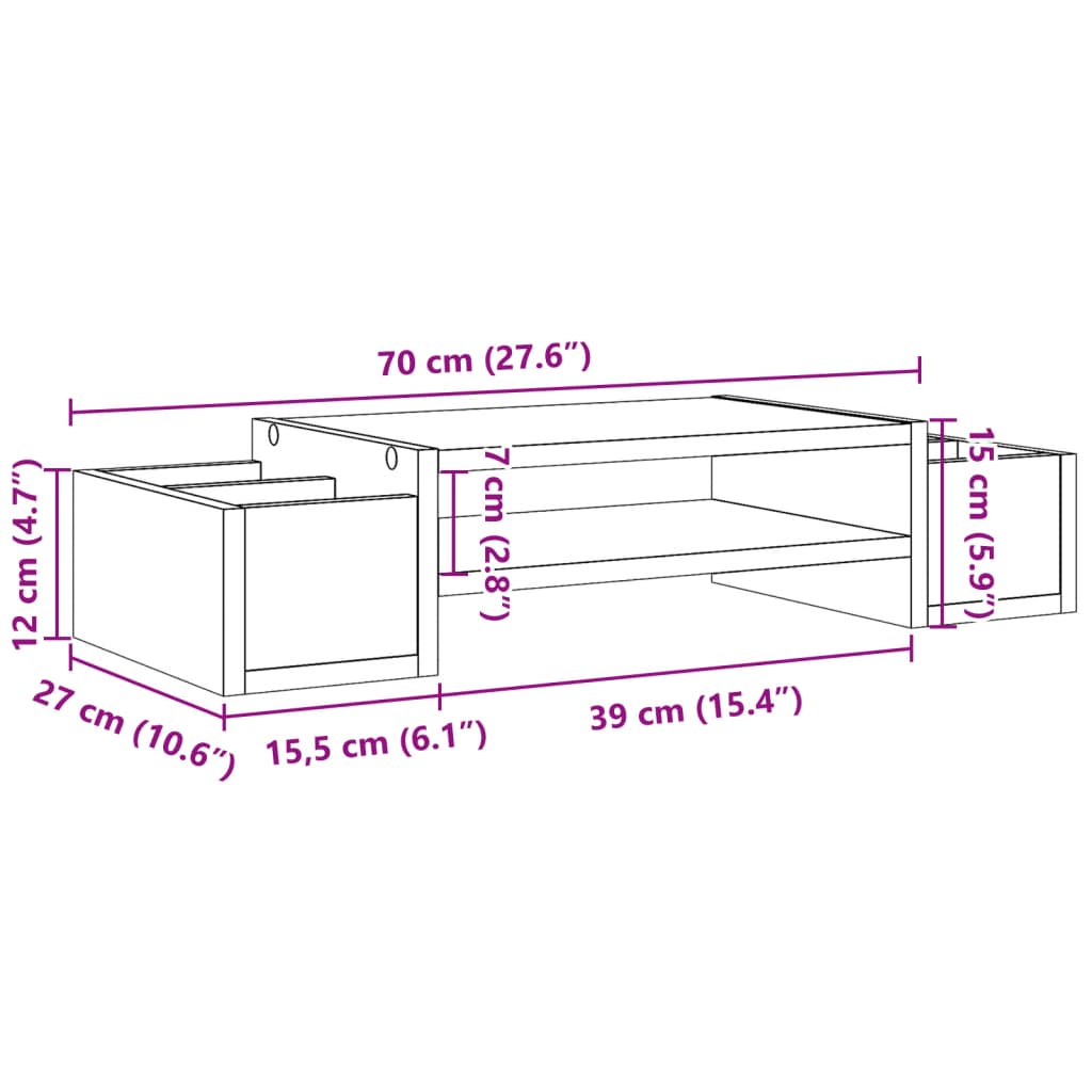 vidaXL Support de moniteur avec rangement gris béton bois d'ingénierie