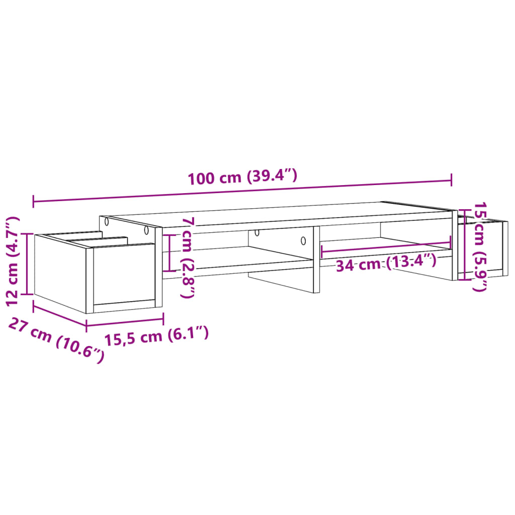 vidaXL Support de moniteur avec rangement chêne fumé bois d'ingénierie