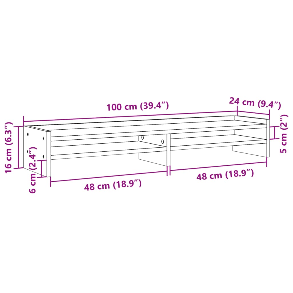 vidaXL Support de moniteur sonoma gris 100x24x16 cm bois d'ingénierie