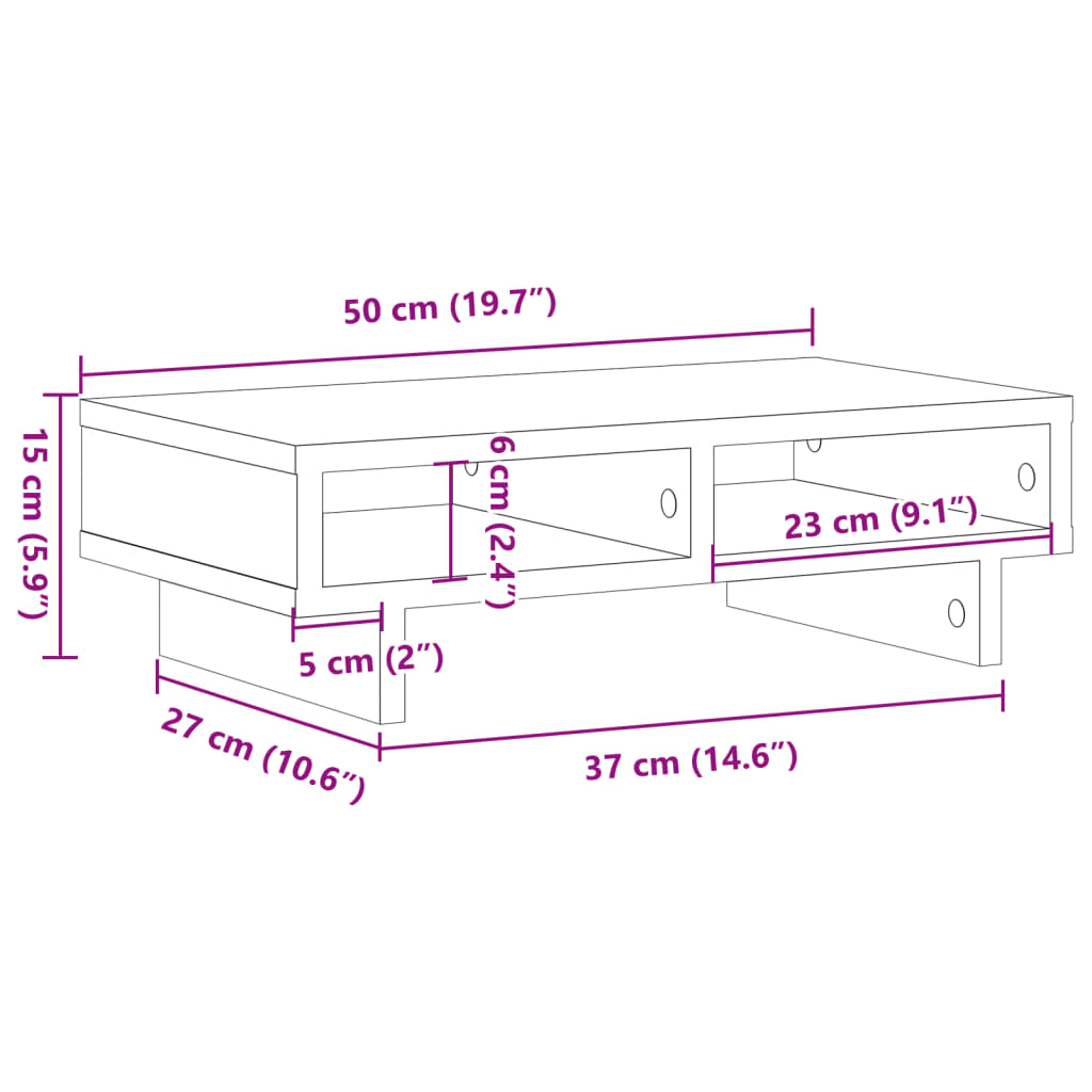 vidaXL Support de moniteur sonoma gris 50x27x15 cm bois d'ingénierie
