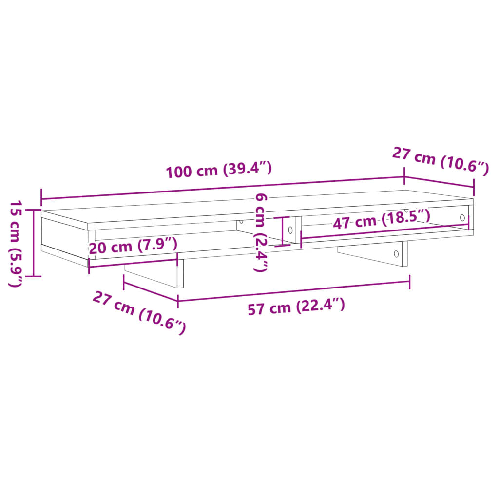 vidaXL Support de moniteur sonoma gris 100x27x15 cm bois d'ingénierie