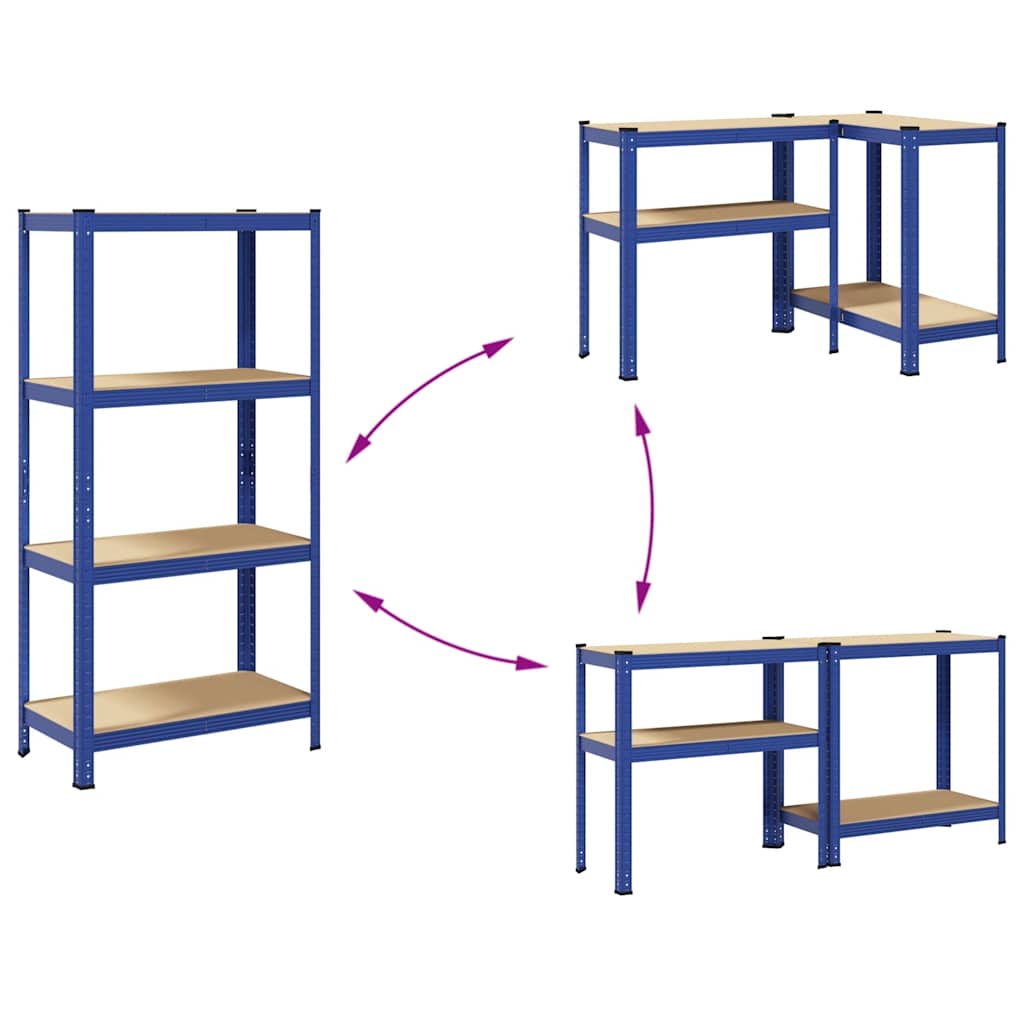 vidaXL Étagère de rangement à 4 niveaux Bleu Acier et bois ingénierie