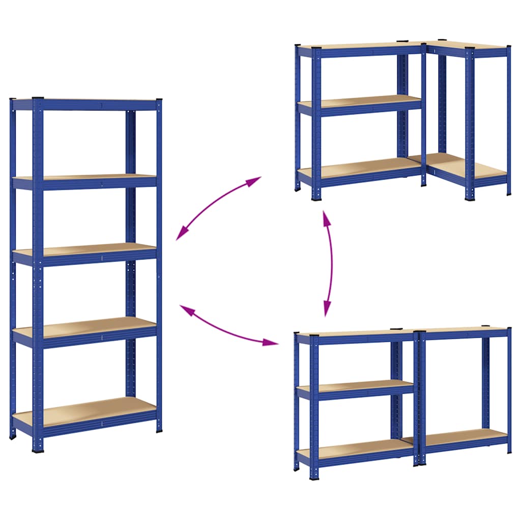 vidaXL Étagère de rangement à 5 niveaux Bleu Acier et bois ingénierie