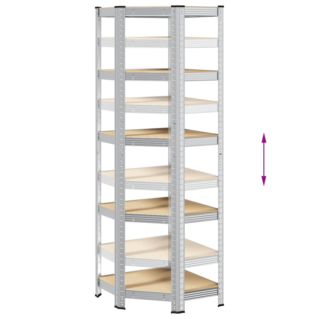 vidaXL Étagère d'angle à 5 niveaux Argenté Acier et bois d'ingénierie