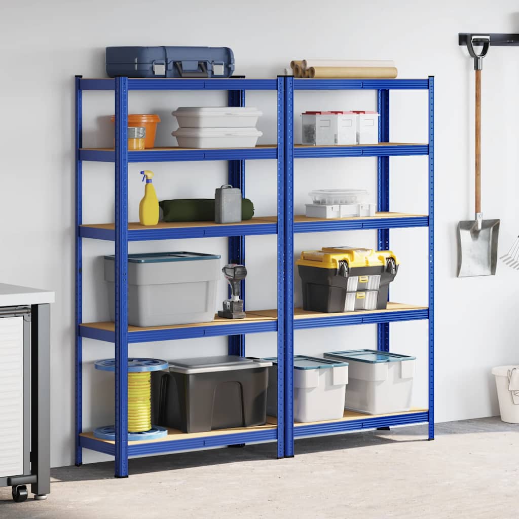 vidaXL Étagères de rangement à 5 niveaux 2 pcs Bleu Acier et bois