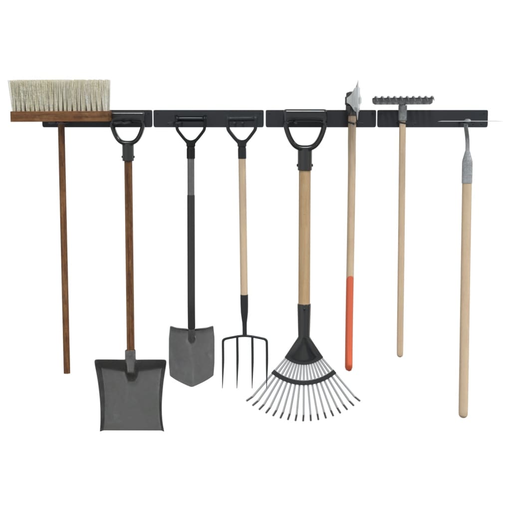 vidaXL Supports muraux pour outils de jardin 4 pcs noir acier
