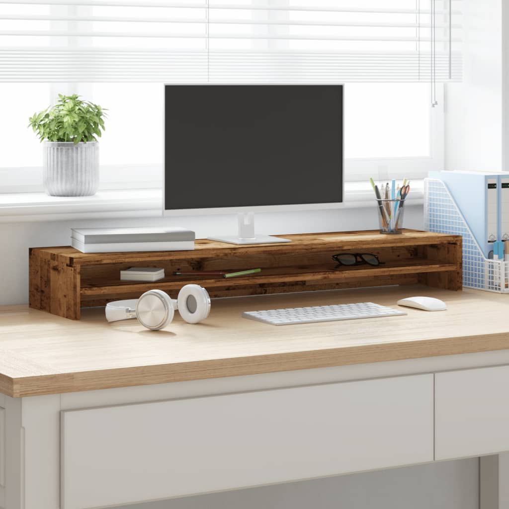 vidaXL Support de moniteur vieux bois 100x24x13 cm bois d'ingénierie