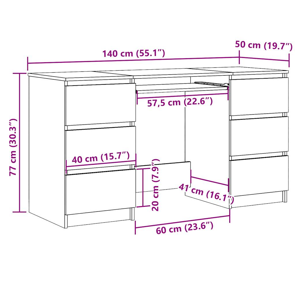 vidaXL Bureau vieux bois 140x50x77 cm bois d'ingénierie